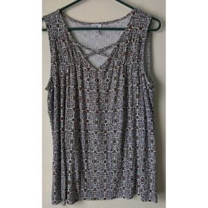 Dressbarn Women's Sleeveless Criss Cross V-Neck Tank Floral Pattern‎ Size Large